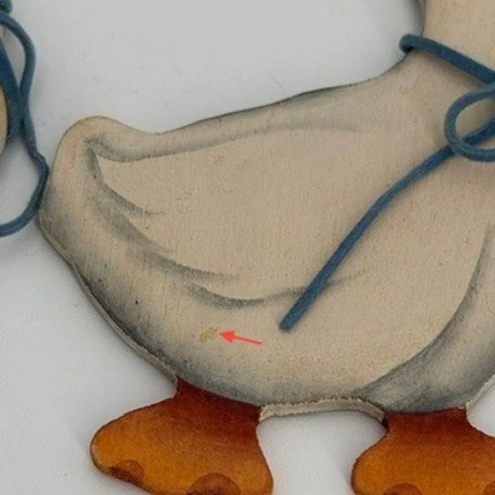 Vintage Country Goose Ornaments Set of 3 Wooden Blue Ribbon Grandmacore Handmade